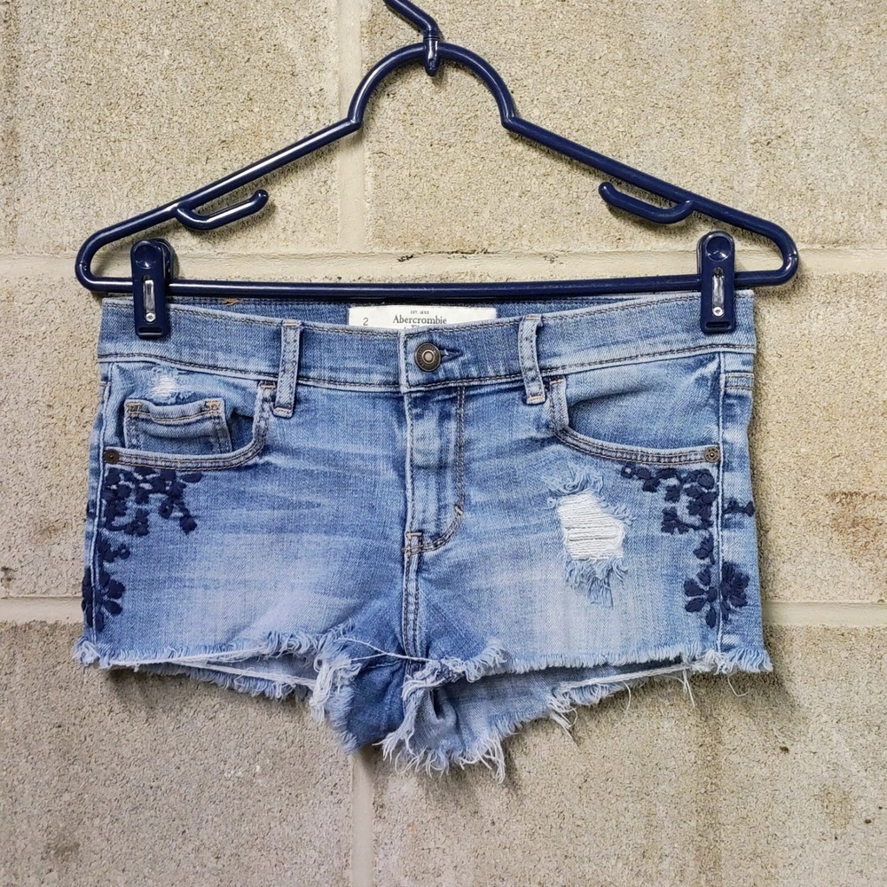 Y2K Abercrombie Fitch Micro Shorts Womens 2 Low Rise Embroidered Cut Off Frayed